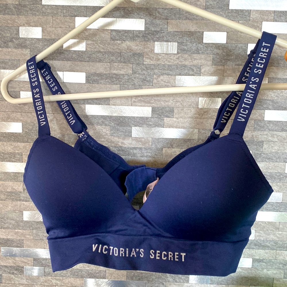 Victoria’s Secret Comfort Bralette (blue and white letter strap) Size Medium